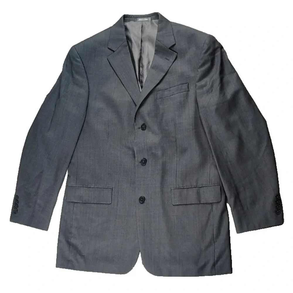 Oscar De La Renta Profile 42L W34 Wool Men's Three Button Suit‎ Jacket Gray